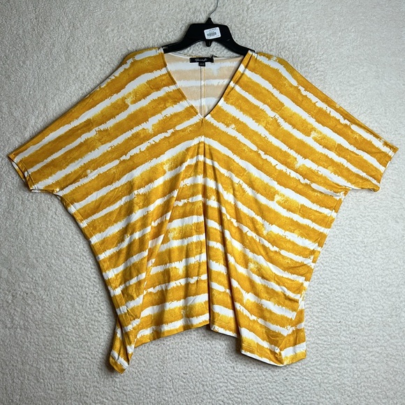 NWT Yana K Womens Tie Dye Striped Mid Sleeve V-Neck Oversized Tara Top One Size - Picture 1 of 8